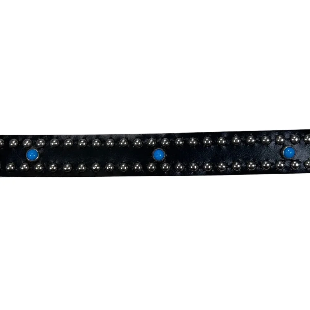 Omega Girls Leather Belt Cowgirl Studded Black Silver Turquoise Like Rodeo Weste